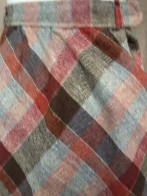Vintage 70s Wool Diagonal Plaid Check Earth Tone Brown Red Tan A Line Midi Skirt thumbnail 6