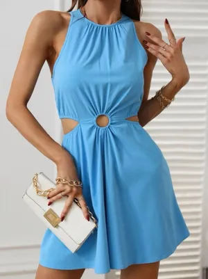 Boutique NWT Blue Cut Out Waist Sleeveless Romper. thumbnail 4