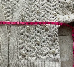 Anthropologie Embellished Pearl Open Cream Cardigan thumbnail 13
