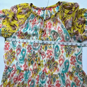 Anthropologie Maureen Babydoll Tunic Blouse Sheer Multicolor Floral Paisley M thumbnail 14