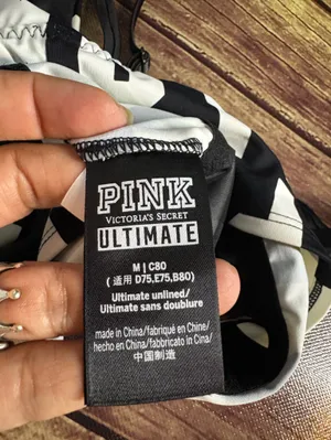 Rare Victoria’s Secret Pink Ultimate Black White Logo Unlined Sports Bra, M thumbnail 5