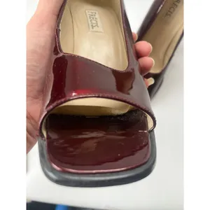 Vtg Precis 90s Patent Peep Toe Womens Shoes Sz 7.5 Chunky Heel Retro Y2K Square thumbnail 7