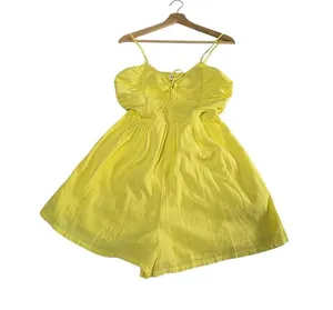 Aerie Smocked Keyhole Romper Womens M NWT Yellow Babydoll Cami Summer thumbnail 1