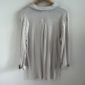 Free People We The Free Cream Ribbed Top Collar Long Sleeve Tunic Medium thumbnail 2