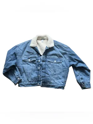 HM Light Wash Denim Sherpa Lined Boxy Jacket Size S Like New Trucker thumbnail 4