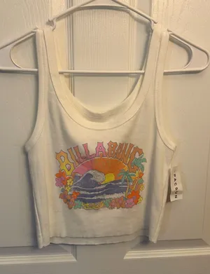 Billabong Graphic Crop Tank Top White NWT thumbnail 1