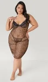 Ashley Stewart Ruched Mesh Animal Print Chemise Set thumbnail 1