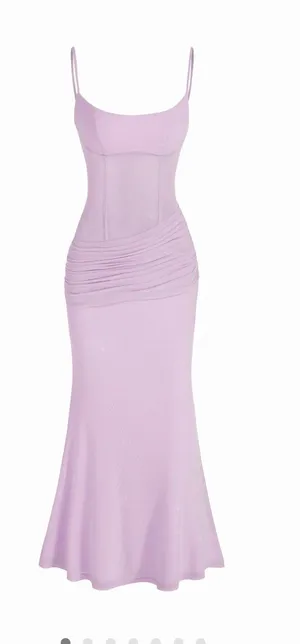 Cider MESH SCULPTURAL V-NECK PLEATED CORSET GLITTER BOBYCON MAXI DRESS thumbnail 1