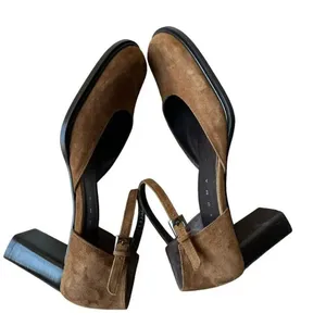 Paloma Round Square Suede Toe Chunky Heels Mary Jane Shoes feature leather 7.5 thumbnail 7