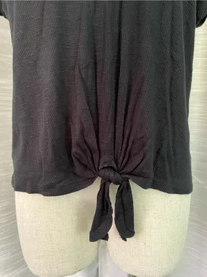 Pink Rose Black Short Sleeve Tie-Front Top thumbnail 2