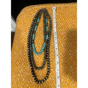 Artisan Turquoise & Gunmetal Triple Strand Beaded Necklace Southwestern Statement thumbnail 7