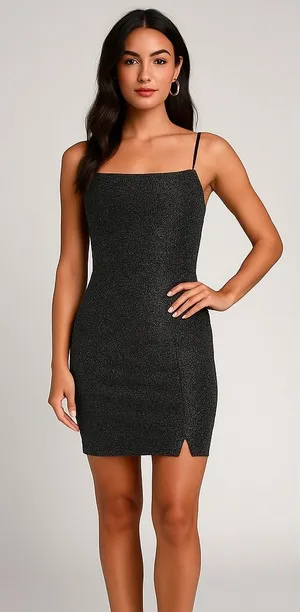 Lulus Metallic Bodycon Mini Dress Small Black Silver Glitter‎ Sparkle Party NYE thumbnail 1