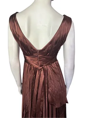 Elegant V-Neck Pleated Sleeveless Handkerchief Hem Chocolate Brown 2 NWOT thumbnail 5