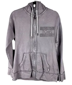TOMS Women's Large ZIP-UP HOODIE Gray 100% Cotton Longer‎ Length thumbnail 1