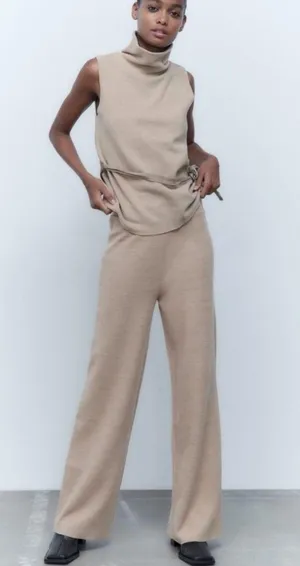 ZARA Basic Soft Pants in Light Camel thumbnail 2