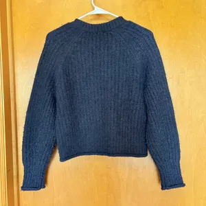 J. Crew Navy Blue V-Neck Fuzzy Knit Wool Alpaca‎ Blend Sweater XS thumbnail 4