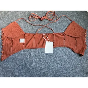 Women's‎ Vintage Style Bandage Lace-Up Crop Top Backless Cami Brown Size S New thumbnail 5