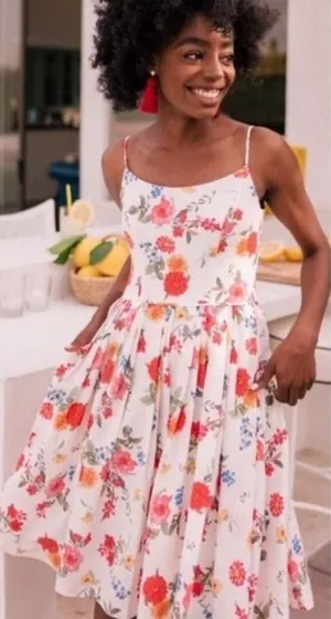 Gal Meets Glam Cassie Floral Linen Bow Back Tie Swing Dress Summer Sundress 2 thumbnail 1