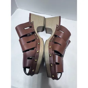 a.n.a Fernberg Brown Woven Fisherman Mules Studded Clog Block Heel Sandals 9M thumbnail 4