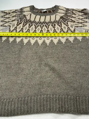 J. Jill Wool Blend Brown and Cream Fair Isle Crewneck Sweater Size XL thumbnail 6