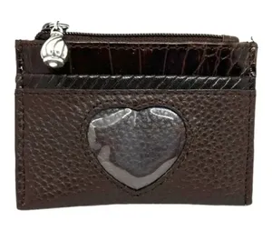Brighton Small‎ Wallet Brown Leather ID Holder Zippered Coin Purse Heart Window‍ thumbnail 1