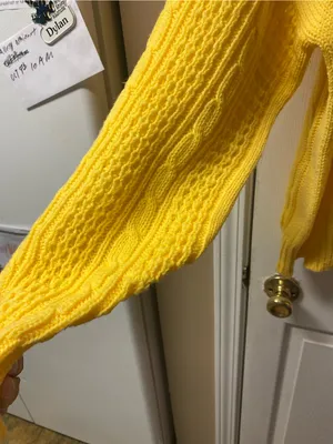 Vintage Bright Yellow Cable Knit Crewneck Sweater for Women thumbnail 4