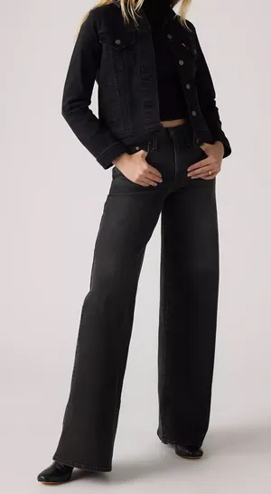 Levi’s 728 High Rise Wide Leg Women's Jeans in Rodeo Princess Black Sz 23 x 30 thumbnail 1