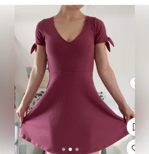 Abercrombie & Fitch Dark Pink A-Line Mini Dress V-Neck Short Sleeve Casual thumbnail 3
