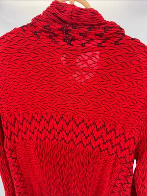 Ali Miles Red black Textured Knit Turtleneck tunic Top L stretch casual career thumbnail 3