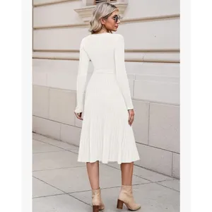 NEW Wrap Sweater Dress Long Sleeve Ribbed Knit Midi Dress NO Belt L thumbnail 2