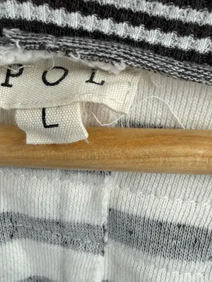 POL gray and white striped patch raw edge v-neck oversized sweater women’s L thumbnail 2