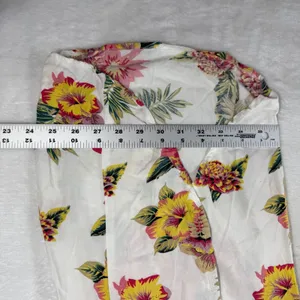 Salty Lemon Floral Wide‎ Leg Tulip Hem Pants White Pink Yellow Large Tropical thumbnail 8