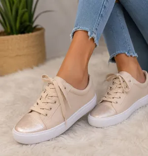 Women’s Beige Lace-Up Sneakers Size 8.5 thumbnail 1