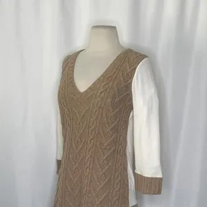 Anthropologie PILCRO Dually Clad Twofer Sweater Top Brown Wool Cable Knit M thumbnail 5