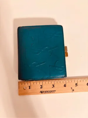 YSL Yves Saint Laurent Vintage Turquoise Blue Womens Wallet kiss-lock YSL logo thumbnail 12