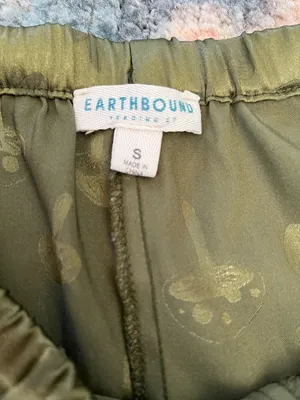 EARTHBOUND Olive Green Satin Joggers with Mushroom print Size Small thumbnail 4