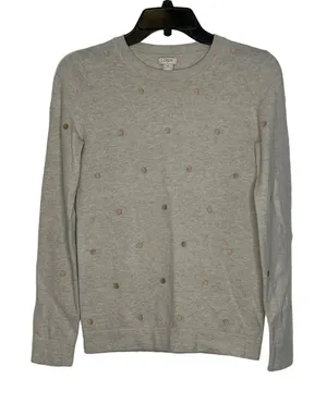 J. Crew Sweater Size XS Light Tan‎ With Gold Polka Dots Cotton Merino Wool Blend thumbnail 1