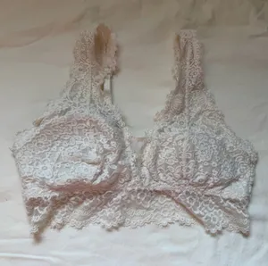 Aerie White Floral Lace Longline Bralette Lightly Lined Size L thumbnail 1