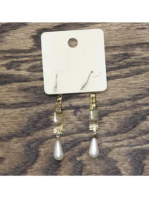 NWT Melody Fashion Dangly Rhinestone Faux Pearl Drop Earrings Gold Yellow 2.75" thumbnail 4