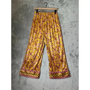 Free People Intimately Floral Wide Leg Pants XS Boho Palazzo Pull On Yellow Pink thumbnail 3