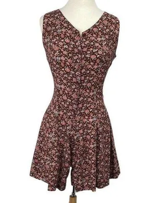 Vintage Sostanza Romper Ditsy Floral Button Front Mini Dress Burgundy Womens M thumbnail 1