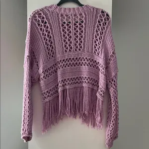 Free People Lavender Knit Fringe Sweater thumbnail 8