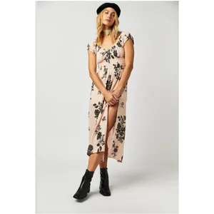 Free People Dainty Bohemian Gauze Forget Me Not Floral Midi Dress Blush Large thumbnail 9