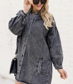 Pink Lily Gray Denim Mini Dress thumbnail 1