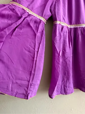 Purple Tiered Wide-Leg Pants with Elastic Waist thumbnail 2
