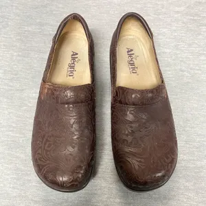 Alegria PG Lite KEL 433 Sz 40 Brown Embossed Leather Clogs Comfort Slip On Shoes thumbnail 1