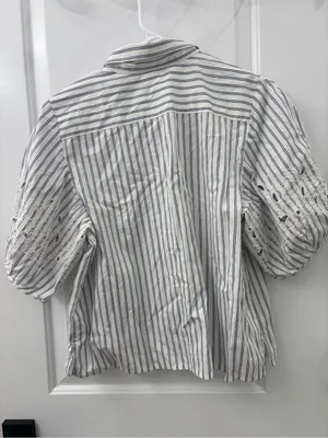 J crew eyelet puff sleeve shirt in striped cotton poplin thumbnail 8