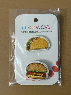 Colorways Embroidered Fashion Pins Taco & Burger Set thumbnail 1