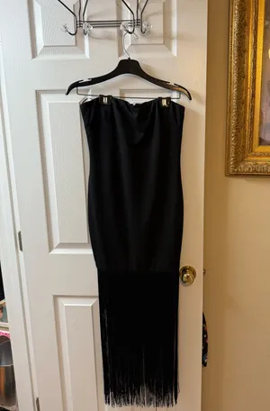 Black fringe formal dress thumbnail 2