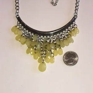 Yellow Teardrop Fringe Silver Tone Statement Necklace thumbnail 4